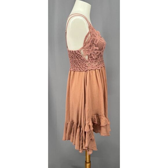 Free People Dress Womens Large Dusty Rose Adella Slip Lace Fairy Boho Coquette - Picture 4 of 14